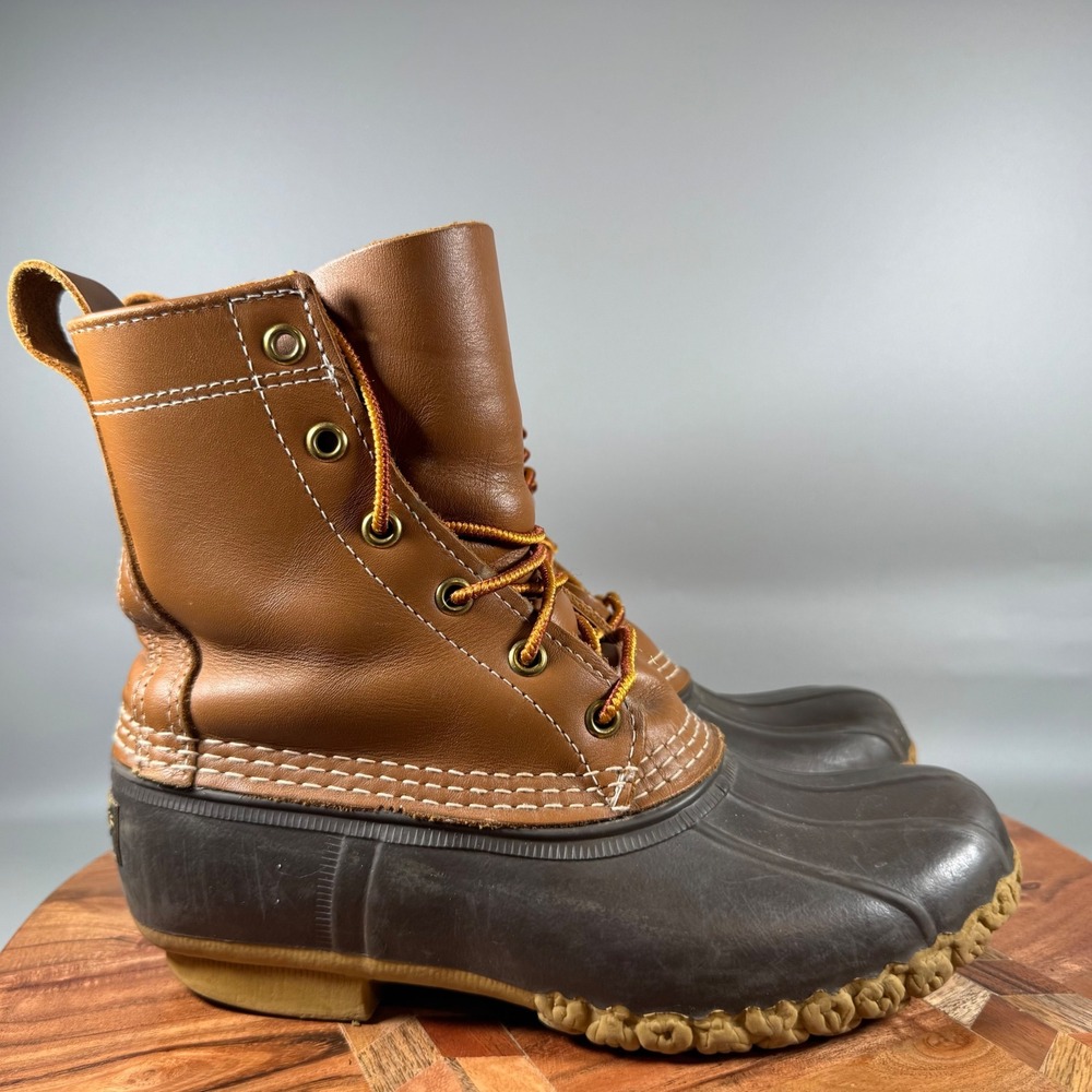 LL Bean 8" Bean Boots Womens 6M Tan Brown Leather Duck Boots Made in Maine USA